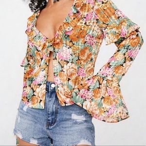 Nasty Gal 70s Floral Print Ruffle Blouse